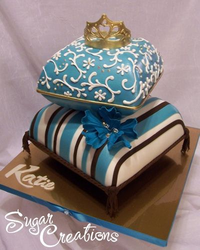 Blue Brown and White Pillow Cake