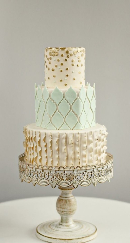 Gold and Mint Wedding Cake