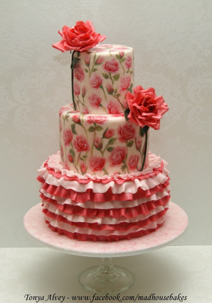 Hand-Painted Rose And Ruffle Cake