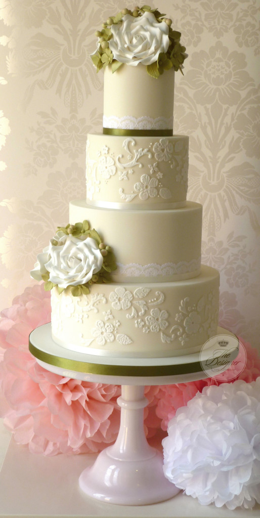 Lace and Roses Wedding Cake