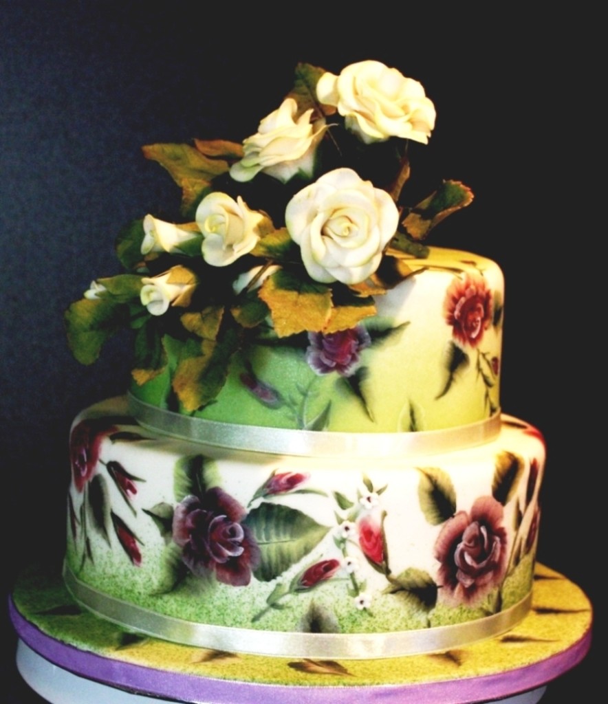 One-Stroke Painting Roses Cake