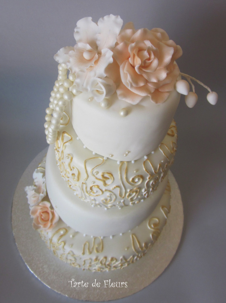 Pearls And Orchids Wedding Cake