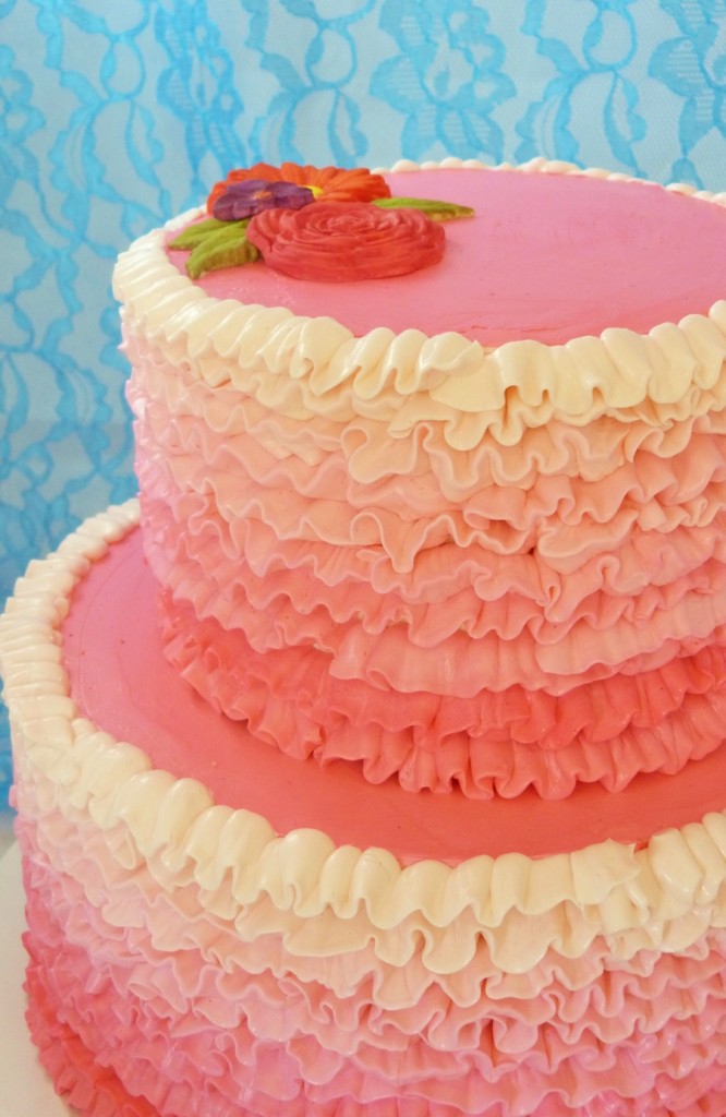 Pink Ruffle Piped Buttercream Cake