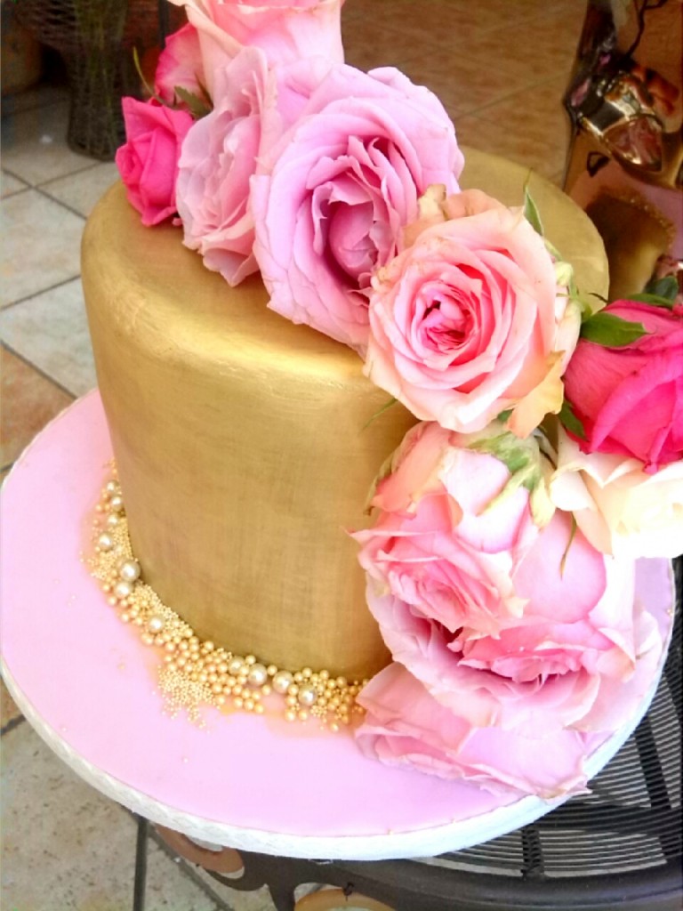 Floral Gold Wedding Cake