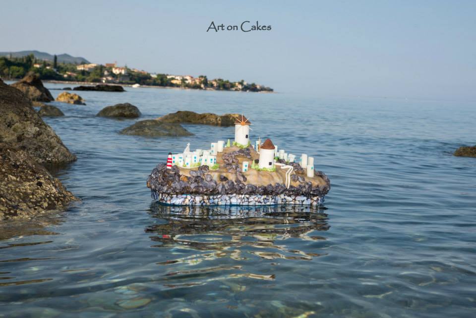 Realistic Greek Island Floating Cake
