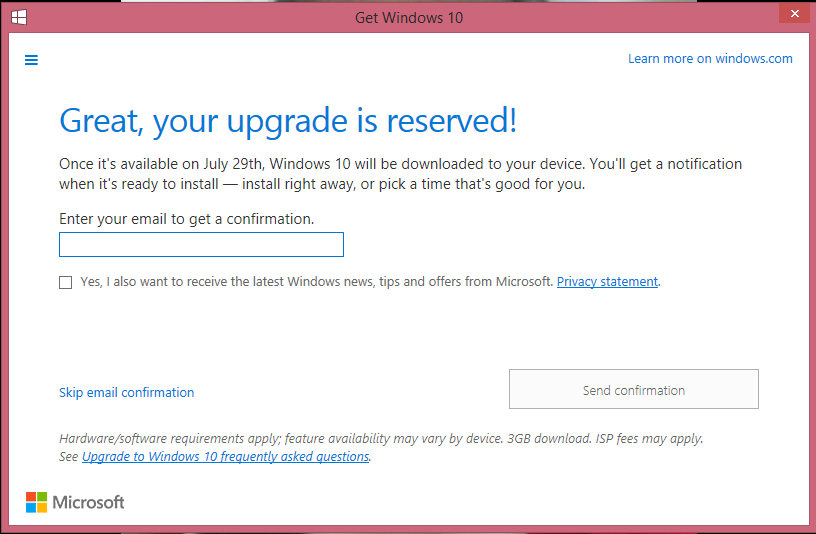 A form where you need to enter your email address for reservation.