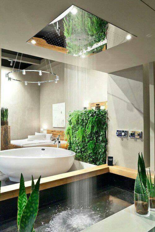 A shower that quite literally comes from the ceiling.