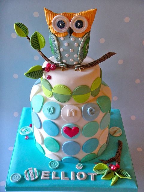 Colorful Owl On Top Cake